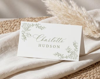 Vintage Place Card Editable Botanical Frame Wedding Name Cards Elegant Greenery Wedding Seating Cards | W017