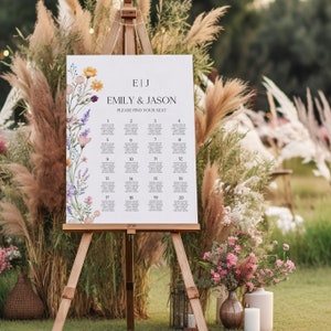 Wildflower bruiloft stoelkaartsjabloon Bloemenkaartkaartkaart bruiloft stoelkaartsjabloon afdrukbaar stoelkaartbord | MAJA