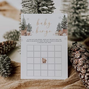 Carte de jeu de bingo pour bébé de Noël Jeu de baby shower d'hiver imprimable Activité de baby shower de vacances Jeu de bingo confortable arbre de Noël | CH03