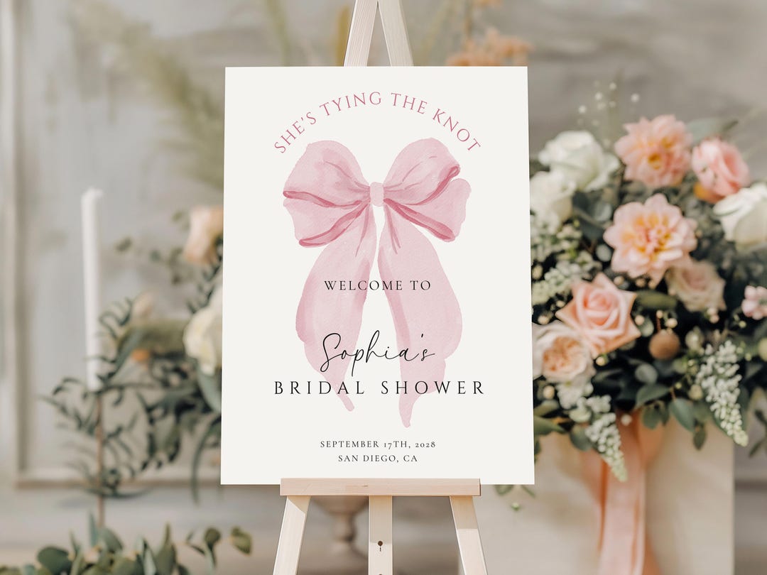 She's Tying the Knot Bridal Shower Welcome Sign Template Pink Ribbon ...