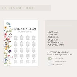 Wildflower Seating Chart Template Wedding Seating Plan Editable Floral Wedding Seating Chart Poster Boho Flowers Seating Sign Printable|EVA image 8
