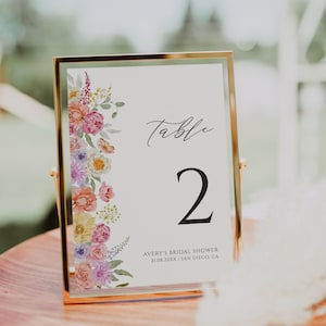 Pastell Blumen Tischnummer Vorlage Bearbeitbar Frühlingsblumen Brautdusche Tischnummer Schilder Bunte Hochzeit Tischschilder, Tischdekoration |BM03