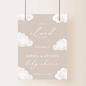 Neutrale Wolke Babyparty Willkommensschild Vorlage Wolke Neun Willkommen Poster Babyparty Bearbeitbar Beige Babyparty Dekor |BW02