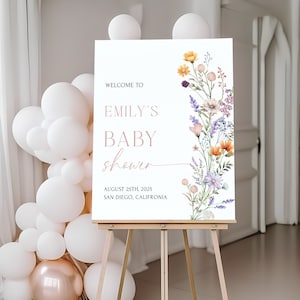 Wildblumen Baby Shower Willkommensschild Vorlage Druckbare Boho Floral Welcome Board Frühlingsblumen Baby Shower Willkommensschild Bearbeitbar |MAYA-B