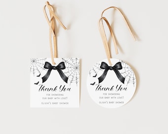 Halloween Baby Shower Favor Tags: Ghost & Spiderweb Design (Digital Download 2x2" Square/Circle Template)