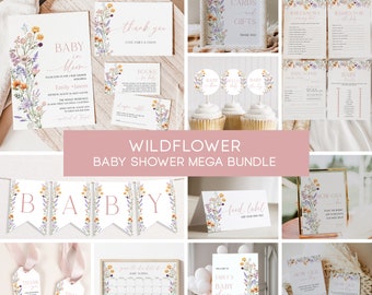 Wildflower Baby Shower Invitations Bundle Floral Baby Shower Invites Set Boho Flowers Baby Shower Games Printable Baby Shower Girl | MAYA-B
