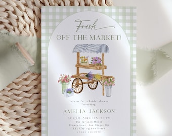 Off the Market Bridal Shower Invitation Template Editable Farmer's Market Invitation Fresh Off the Market Bridal Shower Invite, Gingham|BM04