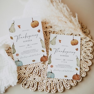 Pumpkin Thanksgiving Invitation Template Boho Friendsgiving Invitation Fall Dinner Party Invitation Editable Autumn Thanksgiving Dinner|TG07