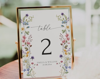 Wildflower Table Number Template Editable Floral Wedding Table Number Signs Boho Flowers Table Cards Printable Wedding Table Sign |EVA