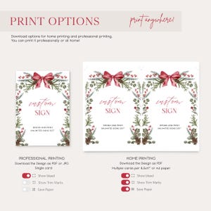 Christmas Custom Sign Template Red Bow Table Sign Editable Greenery Christmas Party Sign Winter Wedding Sign December Shower Sign| CH01 image 8
