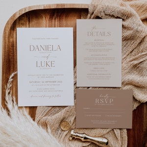 Minimalist Wedding Invitation Suite Template Boho Wedding Invite Set Printable Rustic Wedding Invitation Bundle Modern Beige Invite |VM04