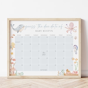 Unter dem Meer Babyparty Fälligkeitsdatum Kalender Ozean Tiere Babyparty Spiel Errate des Geburtsdatum Meerestiere Babyparty Fälligkeitsdatum Spiel |BW04