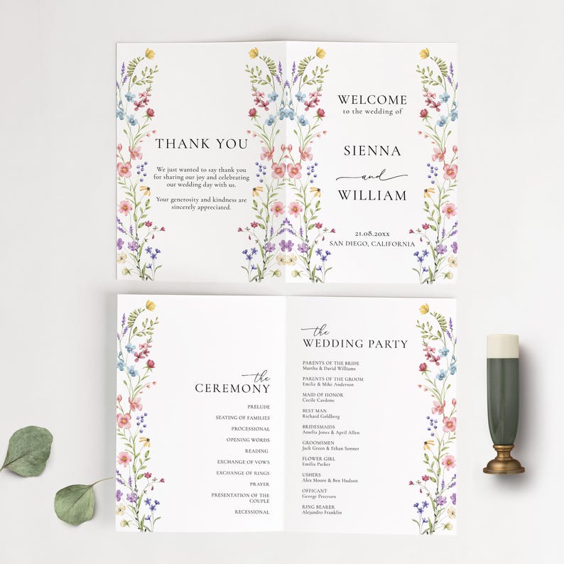Wildflower Wedding Program Pastel Floral Ceremony Program Template Boho ...
