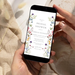 Wildflower Bridal Shower Invitation Template Floral Bridal Shower Digital Invite Boho Flowers Sms Invitation Wild Flowers Wreath | EVA