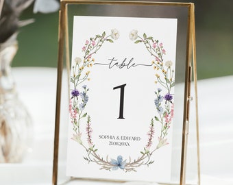 Wildflower Wedding Table Numbers Template Printable Floral Table Numbers Wedding Boho Table Number signs Wildflower Table Cards Download|MIA