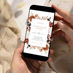 Thanksgiving Invitation Template Digital Autumn Floral Thanksgiving Dinner Evite Friendsgiving Iphone Invite Boho Fall Dinner Party | TG02