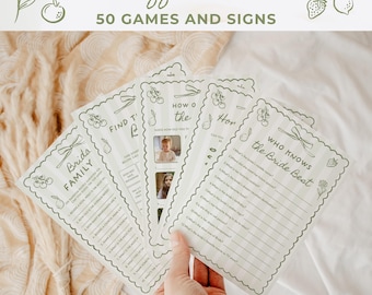 Frisch aus dem Markt Brautdusche Spiele Bundle Grüne Streifen Brautspiele Pack ausgebogter Rahmen Brautschilder | LK08