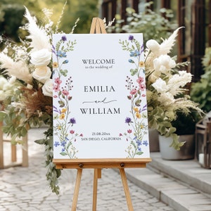 Wildflower Welcome Sign Template Boho Flowers Wedding Welcome Poster Editable Floral Welcome Signage Printable Wedding Sign |EVA