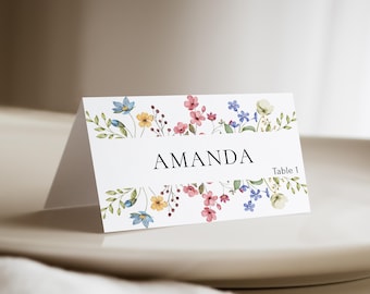 Wildflower Place Card Template Floral Wedding Seating Card Boho Flowers Wedding Place Name Card Modern Bridal Shower Place Card Floral |EVA