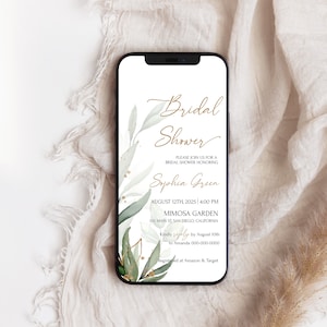 Greenery bridal shower invitation template digital bridal shower evite editable eucalyptus bridal shower invite download Iphone evite|OLIVIA