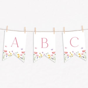 Wildflower Baby Shower Banner Template Spring Floral Custom Banner Garden Party Banner Editable Floral Border Banner,DIY Party Decor |BW05
