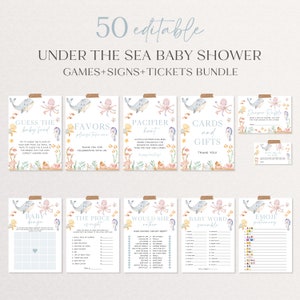 Under the Sea Baby Shower Games Bundle Ocean Animals Baby Shower Signs Sea Life Baby Shower Bundle Summer Baby Shower Game Pack |BW04