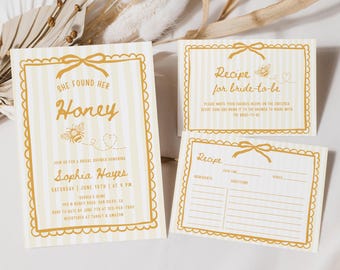 Honing bruiloft uitnodigingsset She Found Her Honey uitnodigingsset met geschulpte lijst voor vrijgezellenfeesten | LK04