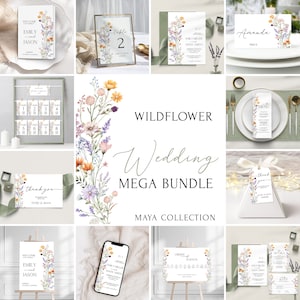 Wildflower Wedding Invitation MEGA Bundle Template,Printable wedding invites bundle,Editable boho floral wedding invitation set| MAYA