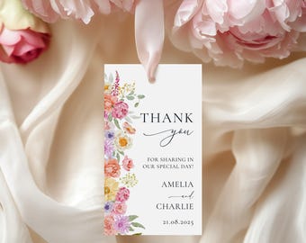 Pastel Floral Favor Tag Template Editable Floral Wedding Tag Spring Flowers Thank You Tag Wildflower Wedding Favor Tag Editable Tag | VM08