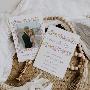 Save the Date-sjabloon met wilde bloemen Bohobloemen Save the Date-kaart Pastelbloemen bruiloft Save the Date-fotokaart Veldbloemen bruiloft | W004