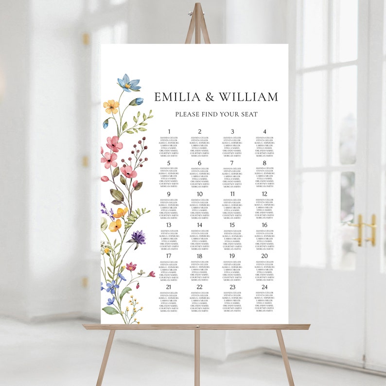 Wildflower Seating Chart Template Wedding Seating Plan Editable Floral Wedding Seating Chart Poster Boho Flowers Seating Sign Printable|EVA image 5