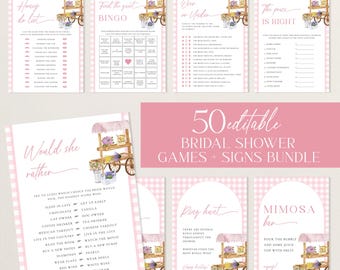 Fresh Off the Market Bridal Shower Games Bundle Pink Farmer's Market Bridal Shower Signs Set Spring Flowers Bridal Party Games Pack | BM04