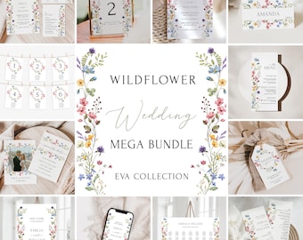 Wildflower Wedding Bundle Template Printable Wedding Invitation Bundle Boho Floral Wedding Invite Set Editable Large Wedding Bundle |EVA