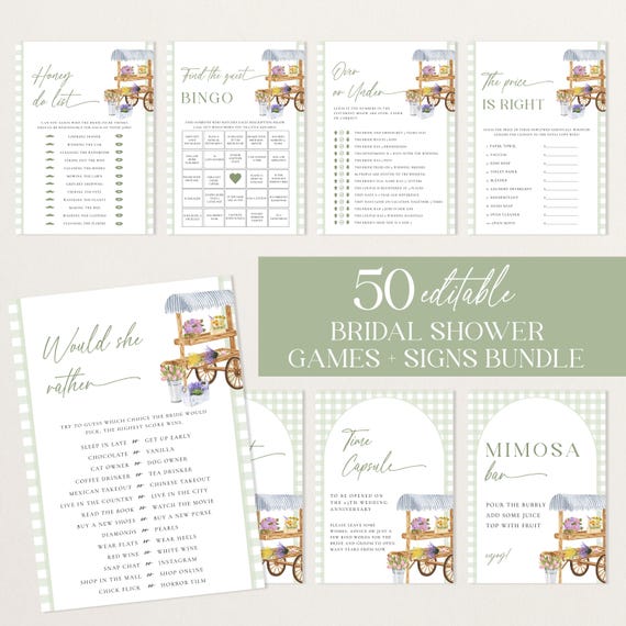 Fresh Off the Market Bridal Shower Games Bundle Farmer's Market Bridal Shower Signs Set Spring Flowers Bridal Shower Party Games Pack | BM04