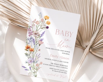 Wildflower Baby Shower Invitation Template,Baby in Bloom Baby Shower Invitation Printable Floral Baby Shower Invite,Girl Baby shower |MAYA-B