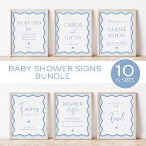 Blaue gewellte Rahmen Baby Shower Zeichen Bundle gewellt Rahmen Tischschild Set gewellte Babyparty Digital Sign Vorlagen Spaß Babyparty Schilder|WS01