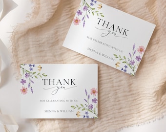 Wildflower Thank You Card Editable Pastel Floral Wedding Thank You Card Boho Flowers Tent Folded Thank You Card Wildflower Wedding Card|W004