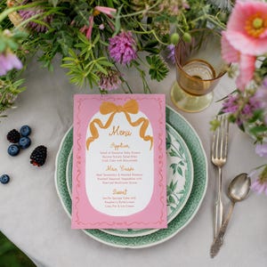 Rosa Menü Vorlage Frühling Brautparty Menü Karte Bogen Abendmenü Rosa Garten Party Menü Skurril Baby Shower Menü | KL07