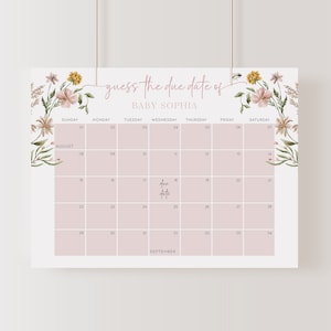 Wildblumen Fälligkeit Datum Kalender Vorlage Frühling Blumen Babyparty Spiel Errate Babys Ankunftsdatum Zeichen, errate Babys Geburtsdatum Baby in Bloom|BW03