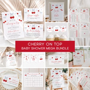 Cherry on Top Baby Shower Mega Bundle Blue Bow Cherry Baby Shower Games Pack Blue Coquette Baby Shower Invites Blue Ribbon Cherry Signs|B006