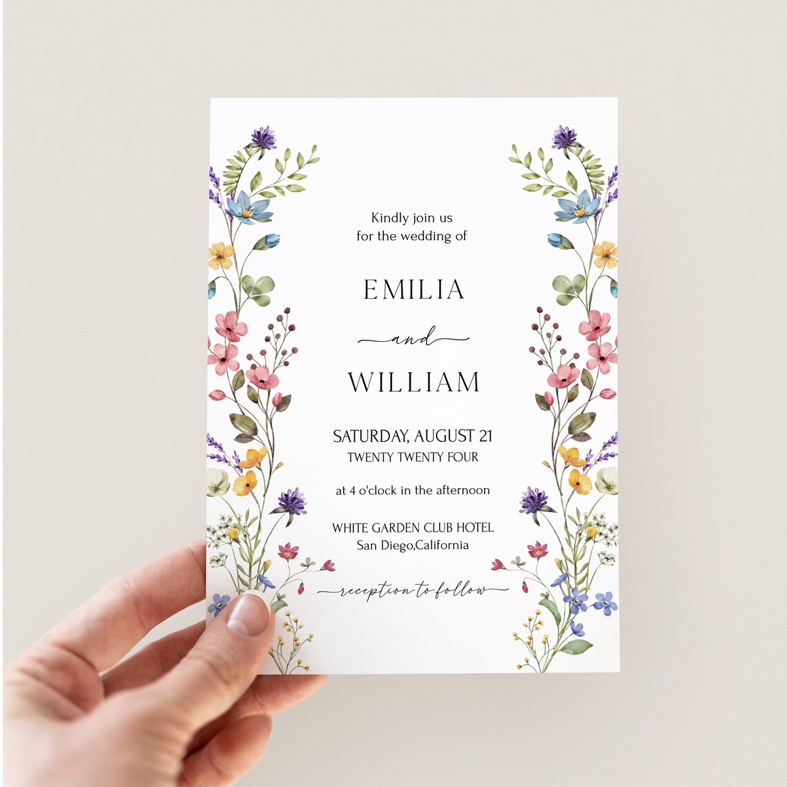 Wildflower Wedding Invitation Template,floral Wedding Invitation Card,boho Flower Editable ...