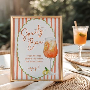 Aperol Spritz Bar Sign Template Watercolor Spritz Station Sign Love at First Spritz Bridal Shower Sign Spritz Wedding Bar Sign Wavy | KL03