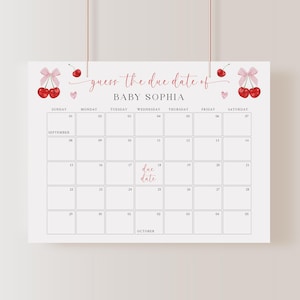 Kirsch Fälligkeit Datum Kalender Rosa Schleife Kirsche Babyparty Spiel Rosa Kokette Erraten Sie Baby Ankunftsdatum Zeichen Rosa Kirschbabys Geburtsdatum Spiel|B006