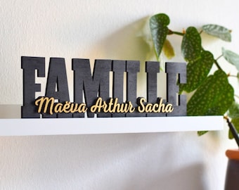 Personalized wooden word FAMILY with first names