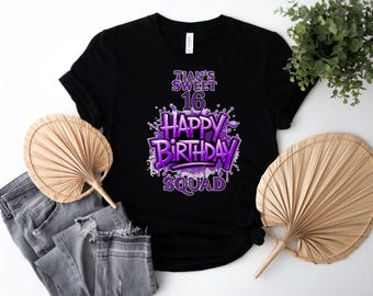Sweet 16 Birthday Tee, Birthday Squad, Fun Birthday Gift,Celebration T-Shirt, Teen Birthday Party, Personalizable Youth Shirt,Colorful Squad