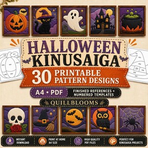 Halloween Kinusaiga Patterns, 30 Printable Designs, A4 PDF Pattern Book