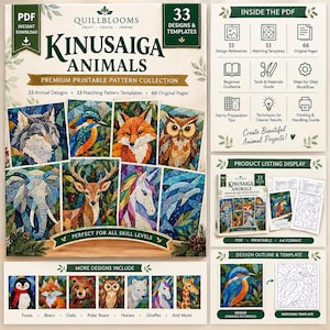 Beginner Kinusaiga Pattern Bundle, Printable Kinusaiga Patterns, Kinusaiga Template, 33 Animal Designs, PDF