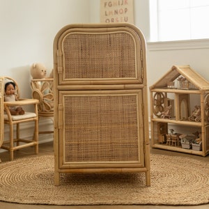 Finley Rattan Refrigerator Children's Toy Pretend Play Boho Rattan Kitchen Toy image 2