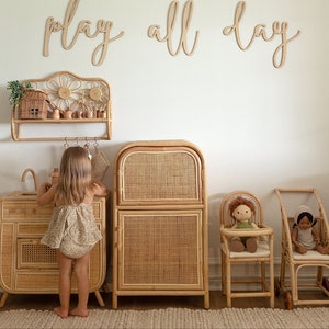 Finley Rattan Refrigerator - Children's Toy Pretend Play - Boho Rattan Kitchen Toy