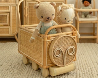 Rattan Railway Toddler Push Train - Children's Toy & Photo Prop - Baby Walker Toy and Storage